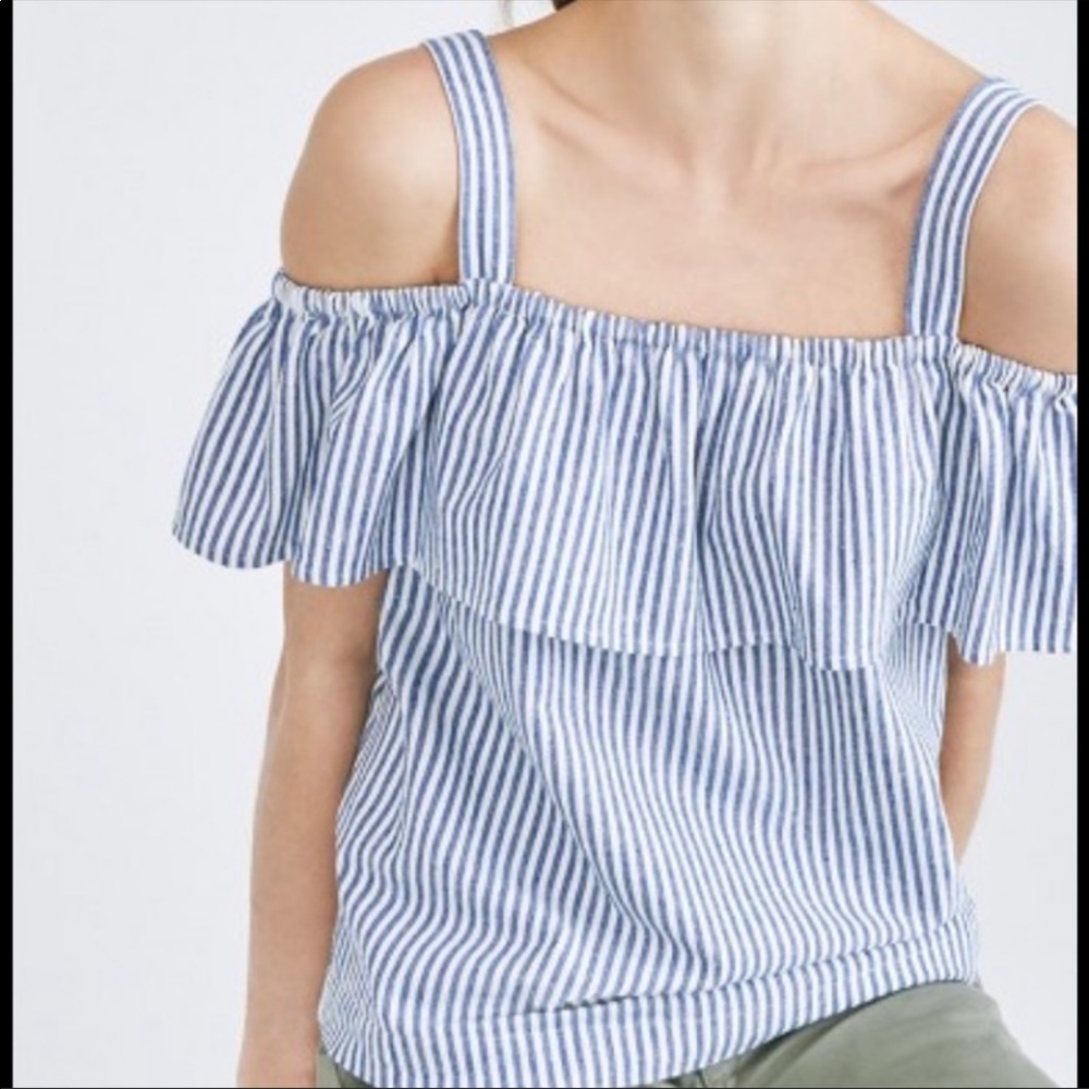 J crew light blue stripe cold shoulder tank size small